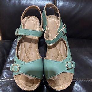 Mint Green Slingback Sandals with Buckle Detail